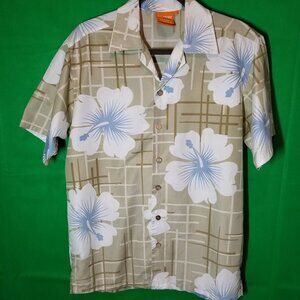 Dolphino Mens Hawaiian Shirt Floral Aloha Tropical Beach Size S Tan Vintage
